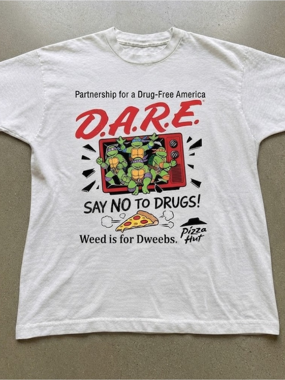 D.A.R.E. Ninja Turtles Pizza Hut Graphic Gildan White T-Shirt